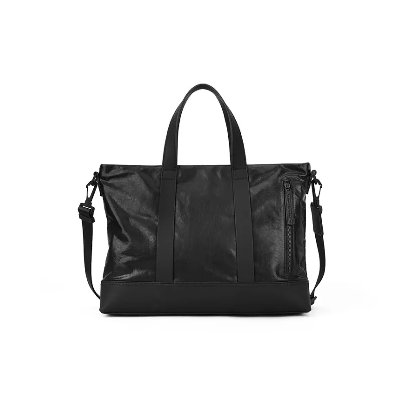 PIERRE CARDIN Commute Casual Solid Color Genuine Leather Shoes Business Briefcase, Men's Bag Tubas Men's Black-2