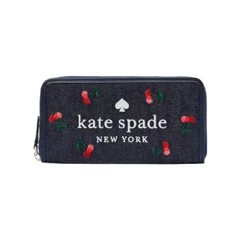 Kate Spade Ella Denim With Leather Trim Wallet Large Size Women's Multicolor