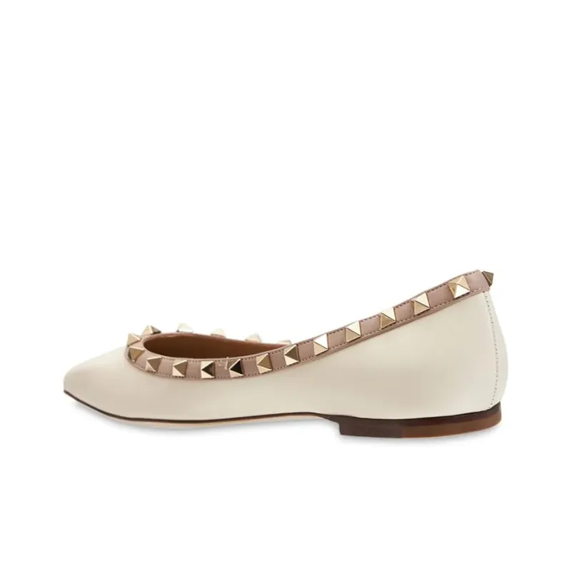 Valentino ROCKSTUD Casual Single Shoes Women's Ivory-3
