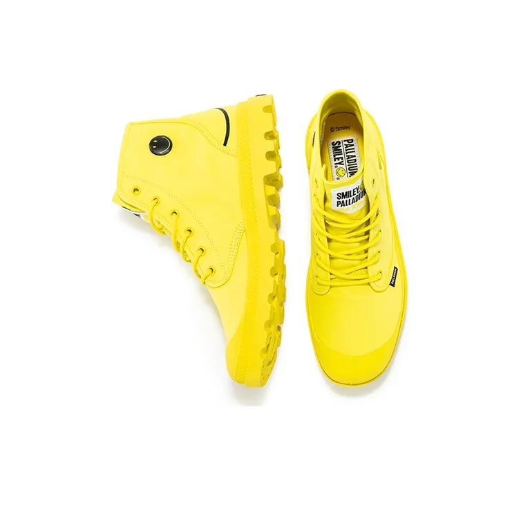 Smiley X Palladium Pampa Canvas Shoes Unisex High Top Fiery Yellow-4