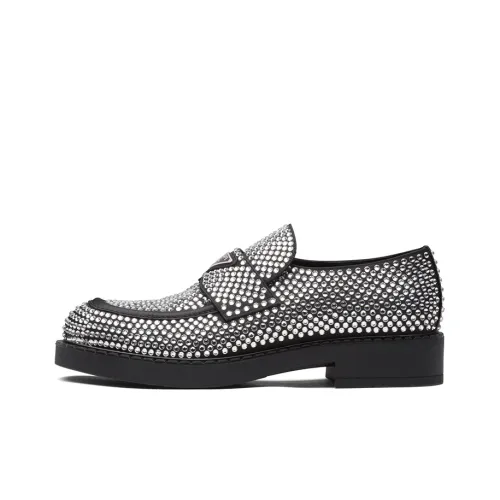 PRADA Women's Satin Loafer 'Black Studded Crystal'