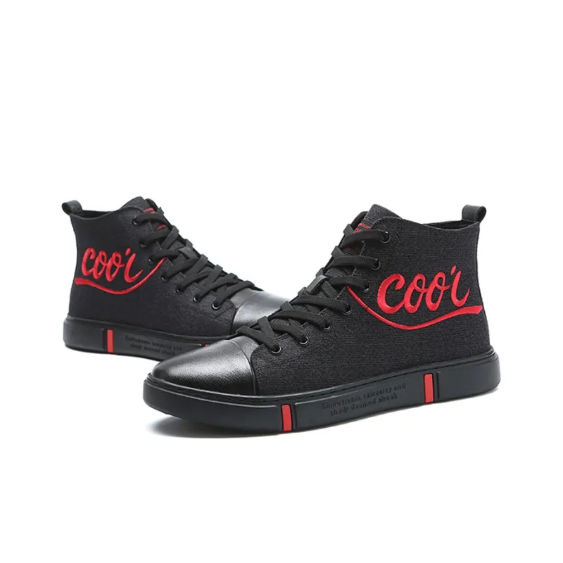 YEDANI High Top Canvas Shoes 3.5cm Men's Black-3
