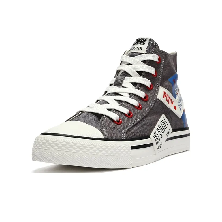 PONY Shooter Anti Slip Wear Resistant Impact Resistant And Balance Coverage High Top Canvas Shoes Unisex Gray White-1