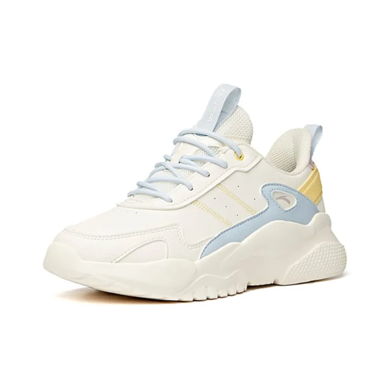 Anta Life Collection Anti Slip Wear Resistant Low Top Chunky Sneakers Women's White Blue Yellow-2