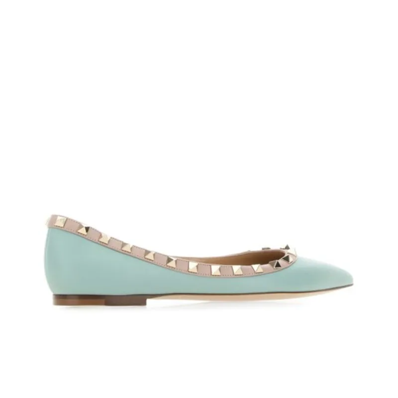 Valentino Rockstud Flat Shoes Women's Blue-3