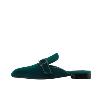 HERMES Beauty Closed Toe Slippers Women's Green