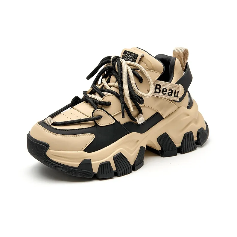 Beau Today Cushioned Slip-Resistant Chunky Sneakers Women's Apricot Black-1