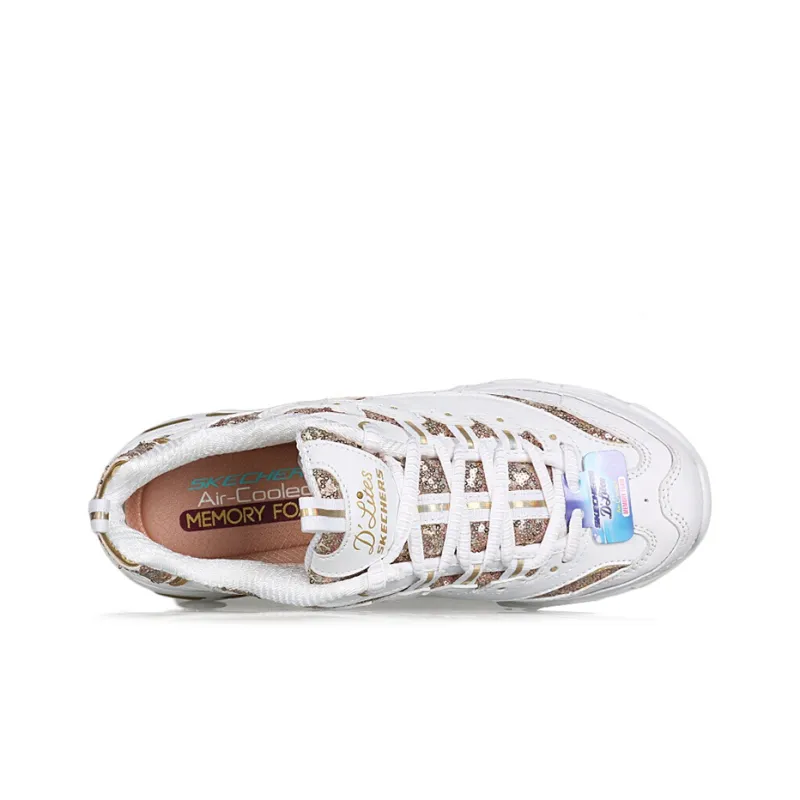 Skechers D'Lites Low Top Daddy Shoes White/Gold Women's-3