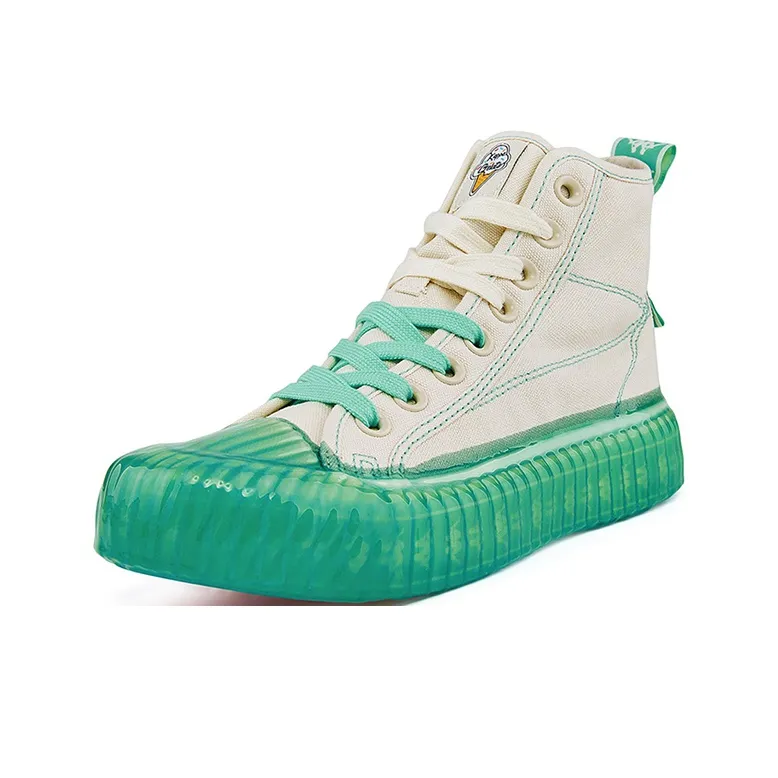 Kappa Label String Anti Slip Wear Resistant High Top Canvas Shoes Unisex White Green-1