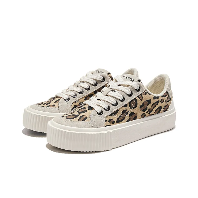 Feiyue Low-Top Canvas Shoes Women's Leopard Print Gray-3
