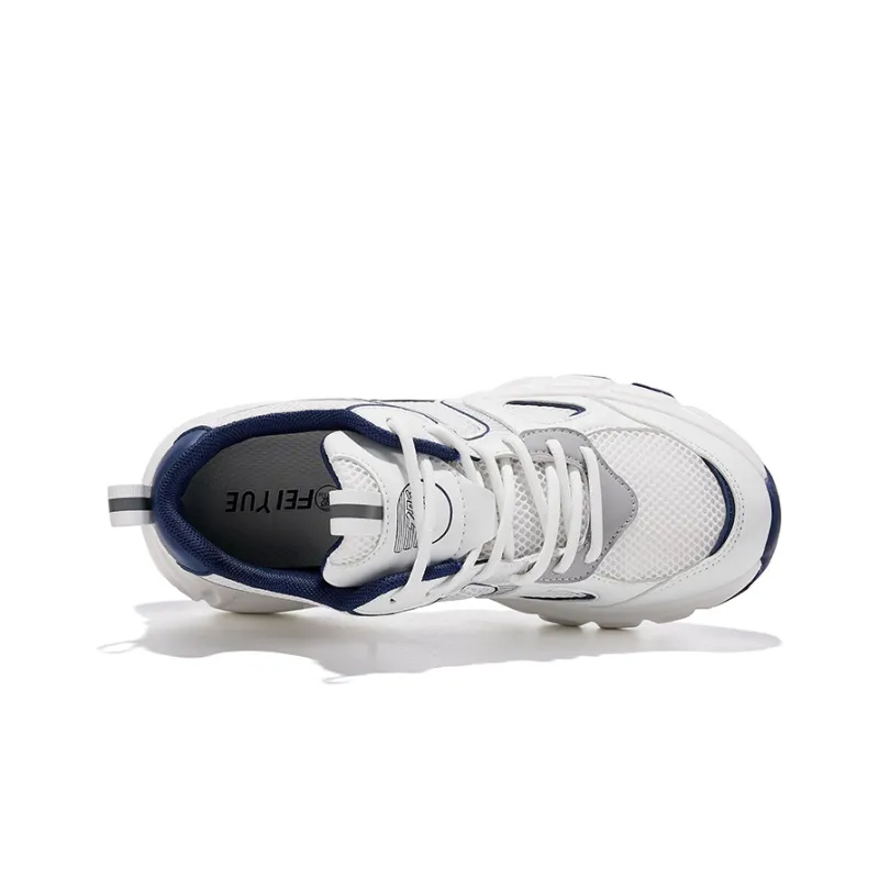 Feiyue Anti-Slip Wear-Resistant Low-Top Chunky Sneakers Unisex White Dark Blue-3