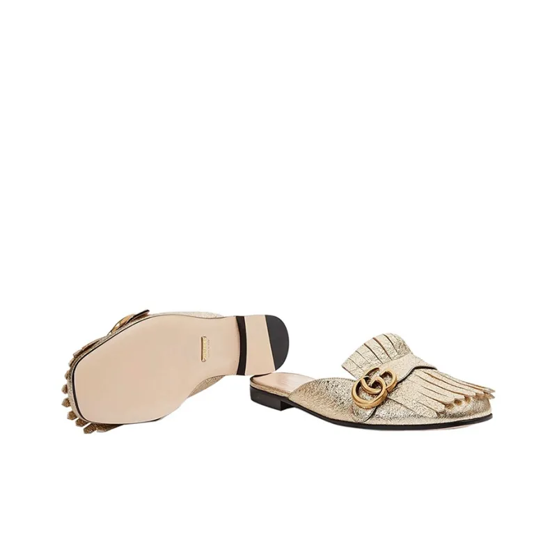 GUCCI Gold Marmont Leather Mules-4
