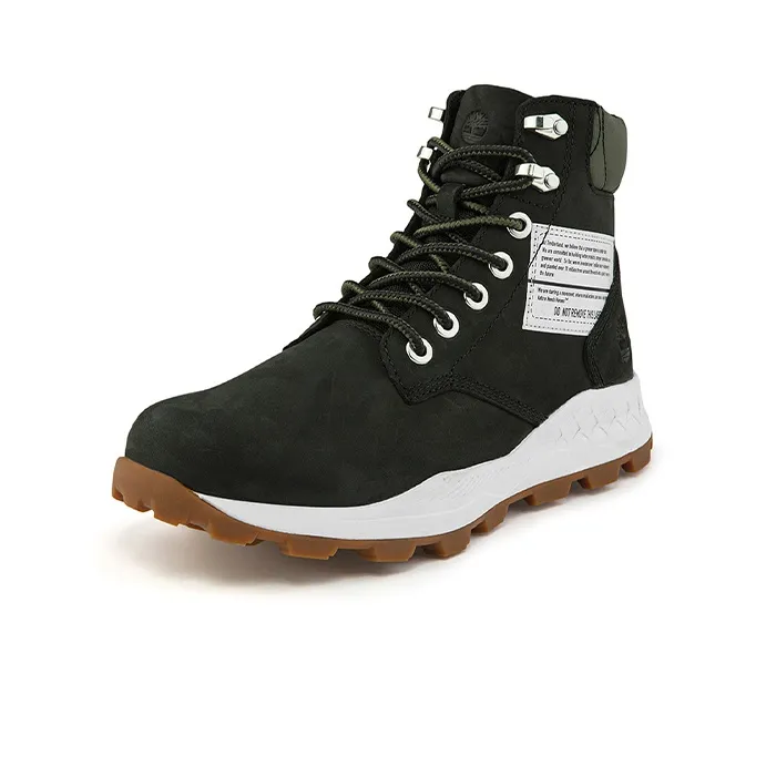 Timberland 6 Inch Brooklyn Side Zip Wide Fit Boots 'Black Nubuck With Green Padded Collar'-2