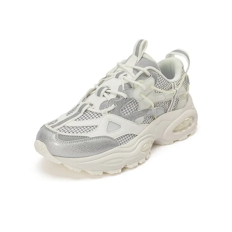 Kappa Cushioned Wear Resistant Height Increasing Low Top Chunky Sneakers Unisex White Silver-1