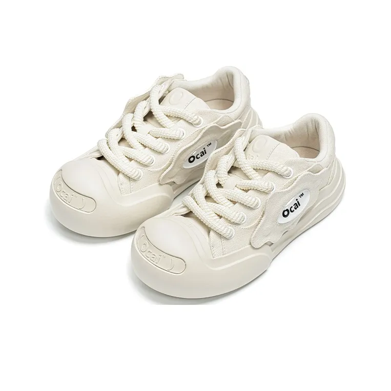 Ocai 002 Smile Abrasion Resistant Low Top Canvas Shoes Unisex Cream White-1
