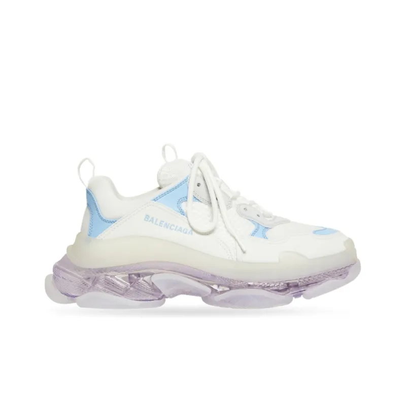 Balenciaga Triple S Clear Sole Leather Free Light Blue Grey Light Purple White Women's-1