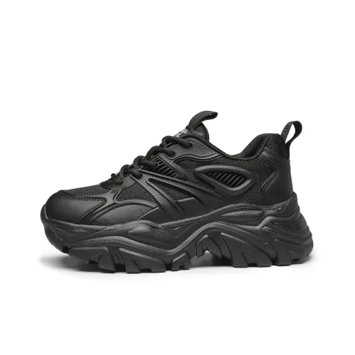 HLA Fashion Platform Breathable Height Increasing Wear-Resistant Low-Top Chunky Sneakers Women's Black
