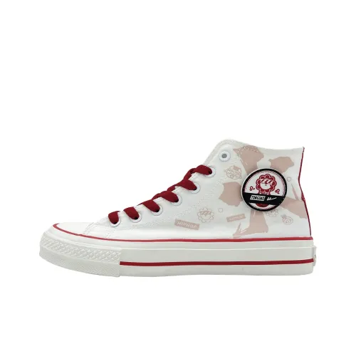 WARRIOR Canvas Shoes Unisex High-Top White/Red