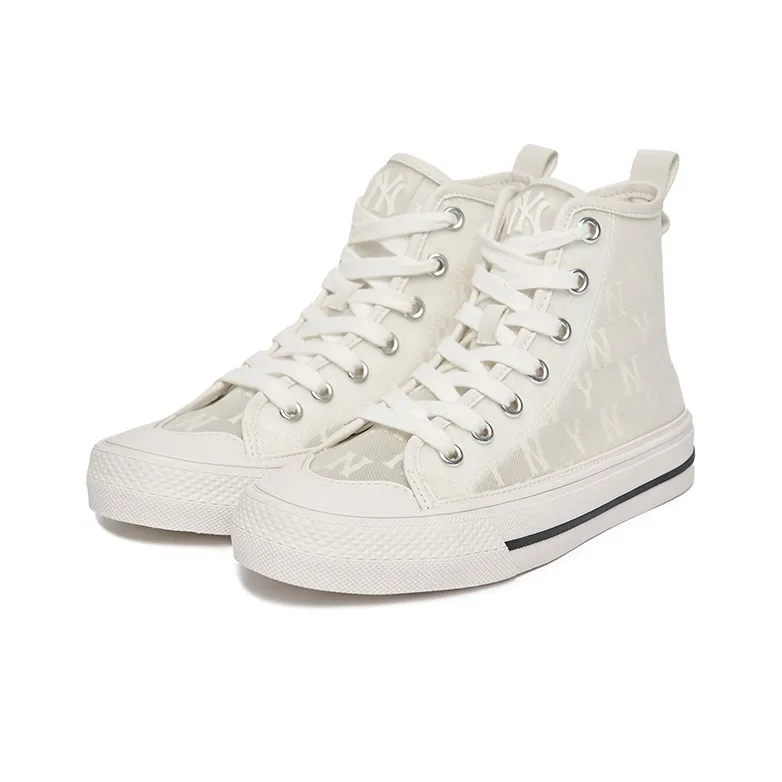 MLB Playball Anti Slip And Wear Resistant Lightweight Cushioning High Top Canvas Shoes Unisex White-2
