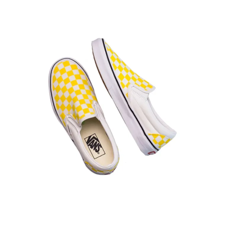 Vans Slip on Non slip Lightweight Low Top Canvas Shoes Unisex Yellow White Checkerboard-3
