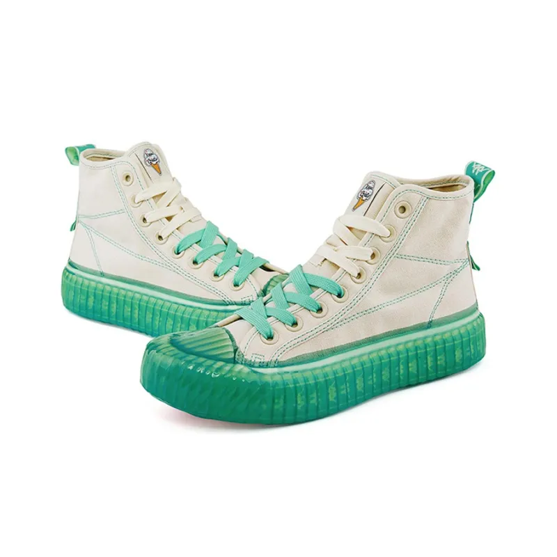Kappa Label String Anti Slip Wear Resistant High Top Canvas Shoes Unisex White Green-3