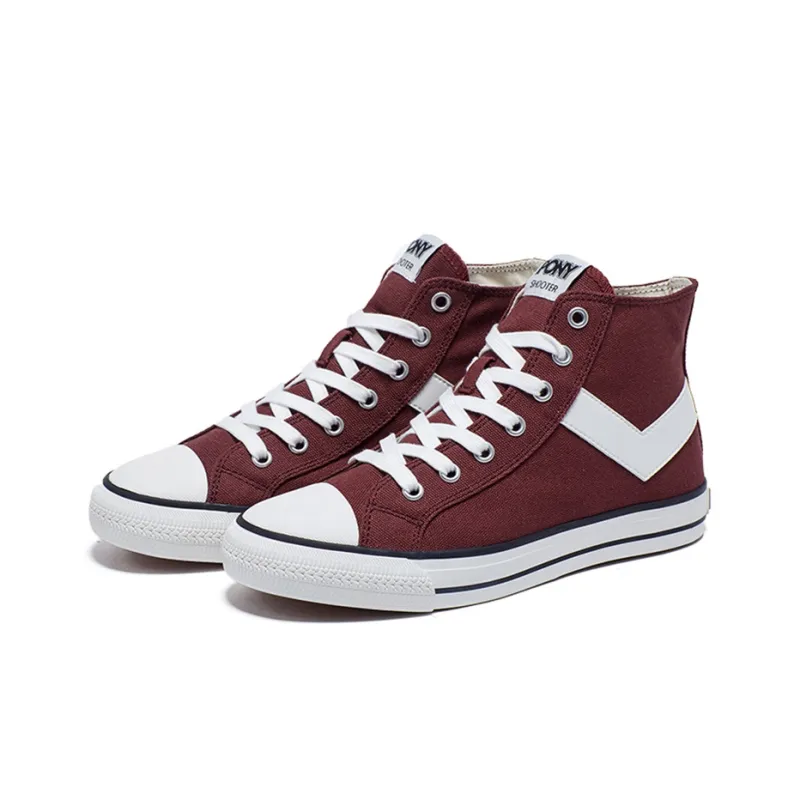 PONY Anti Slip Wear Resistant Breathable Lightweight Balance Support Coverage High Top Canvas Shoes Men's Burgundy-2