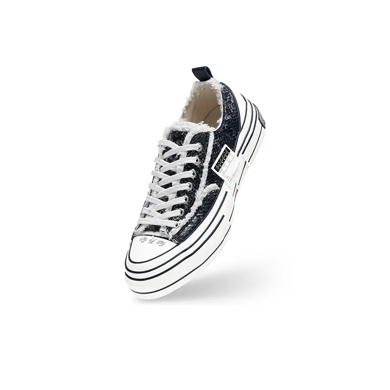 VESSEL Python Pattern Black Anti Slip Wear Resistant Low Top Vulcanized Canvas Shoes Unisex Black White-2
