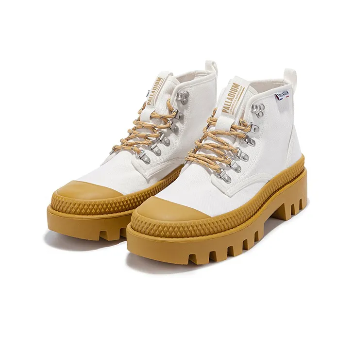 Palladium Pampa PampaMtHi Wear Resistant High Top Canvas Shoes Unisex White Orange Yellow-1