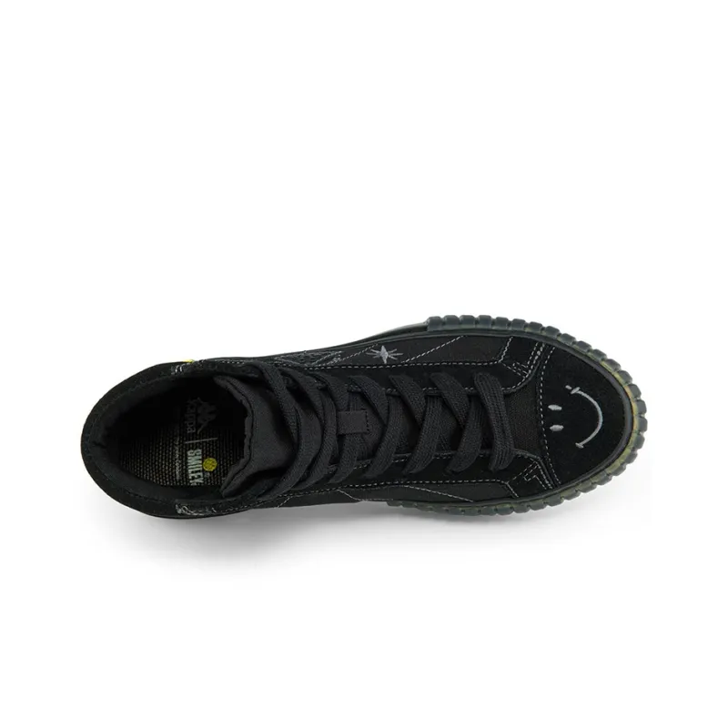 Kappa SMILEY Collaboration Wear Resistant High Top Canvas Shoes Unisex Black-4