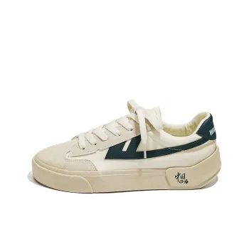 Warrior Divine Power Chinoiserie Collection De Xin Little Hooked Heel Sports Canvas Shoes Unisex Beige Dark Blue