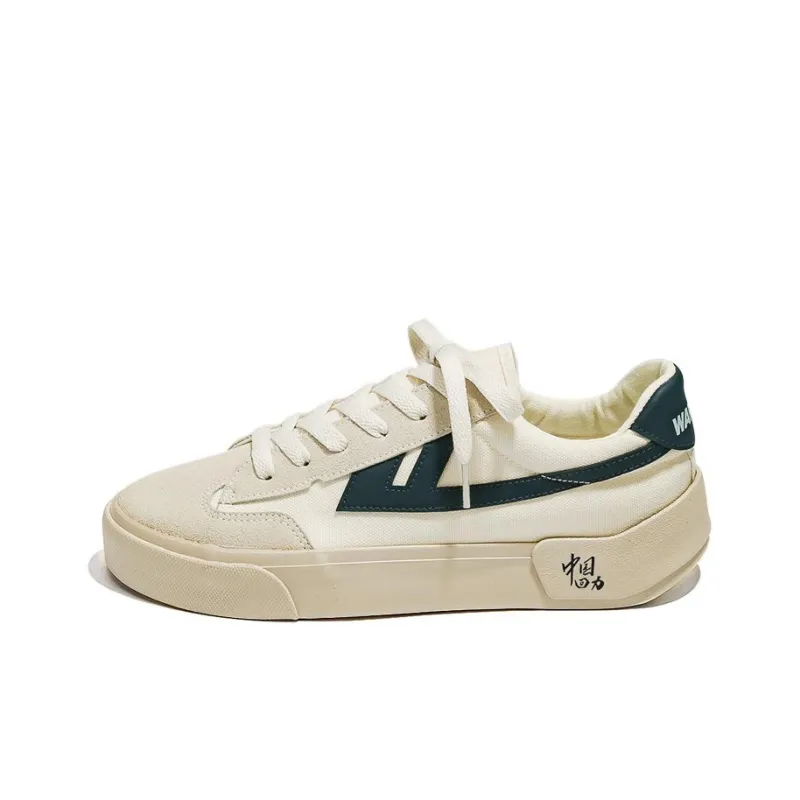 Warrior Divine Power Chinoiserie Collection De Xin Little Hooked Heel Sports Canvas Shoes Unisex Beige Dark Blue-0