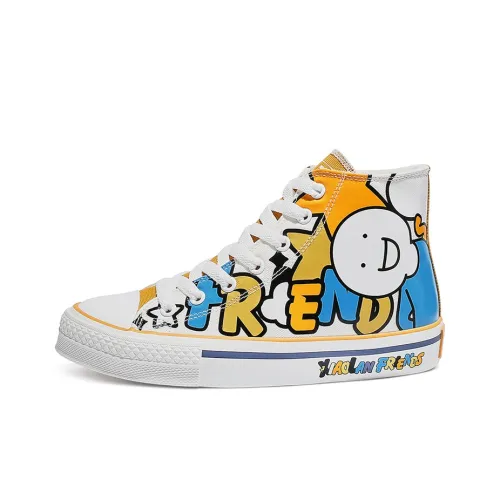 RENBEN Canvas Shoes Women's High-Top Yellow/Blue/White