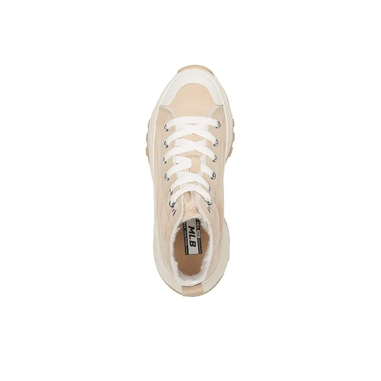 MLB Chunky High Anti Slip Wear Resistant High Top Canvas Shoes Unisex Beige-3