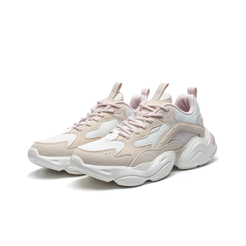 XTEP Chunky Sneakers Women's Low Top Ivory White/Sail White/Light Pink-1