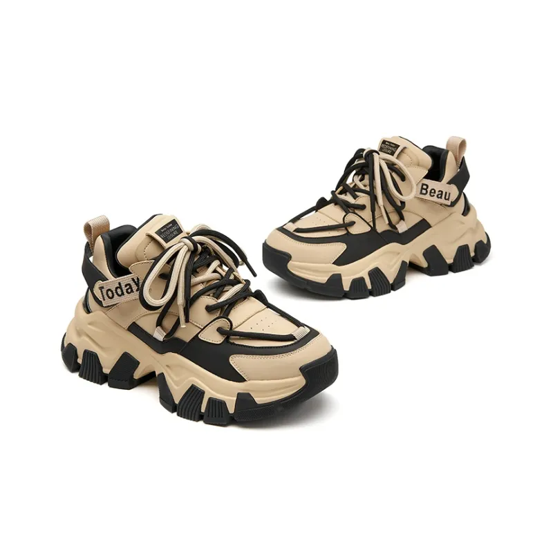 Beau Today Cushioned Slip-Resistant Chunky Sneakers Women's Apricot Black-3