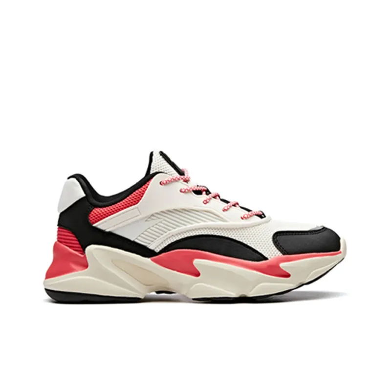ANTA Chunky Sneakers Women's Low-Top Ivory White/Black/Crimson-1