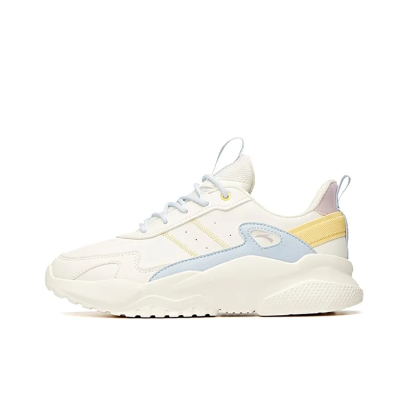 Anta Life Collection Anti Slip Wear Resistant Low Top Chunky Sneakers Women's White Blue Yellow-0