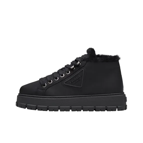 PRADA Anti Slip Wear Resistant High Top Canvas Shoes Women's Black