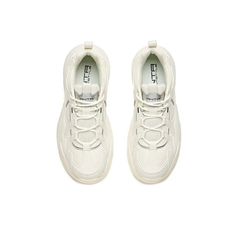 Anta Cushioned Anti Slip And Wear Resistant Lightweight Low Top Chunky Sneakers Women's Silver White-2