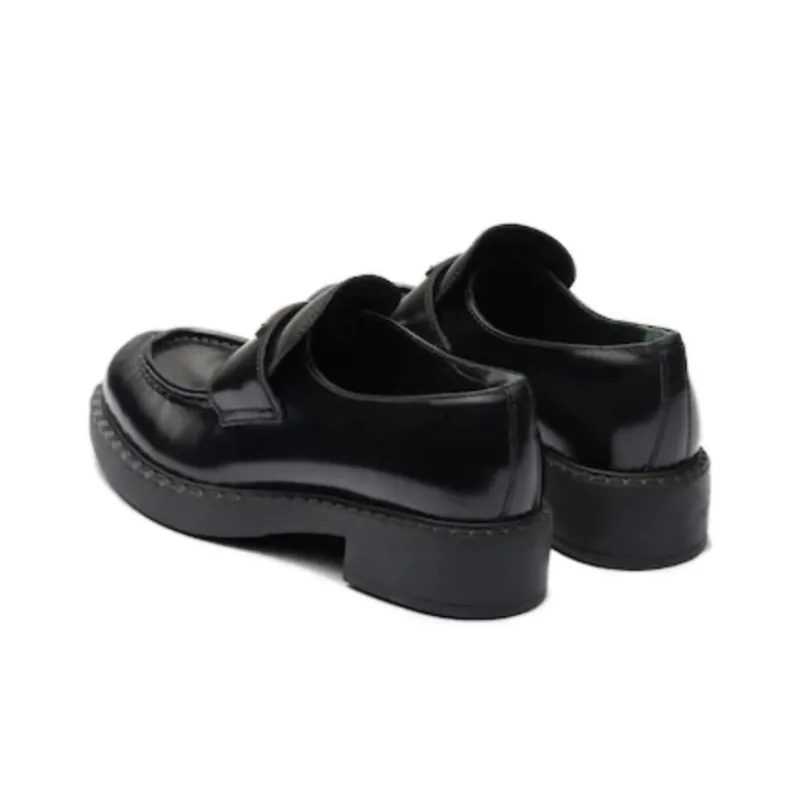 PRADA Chocolate 50mm Brushed Leather Loafer 'Black' Women's-4