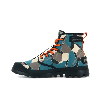 Palladium Pampa Lite Overlab Camo Anti-Slip Wear-Resistant High-Top Canvas Shoes Unisex Blue Gray Camouflage