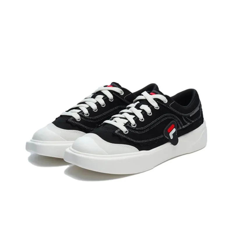 FILA FUSION CURVE Anti Slip And Wear Resistant Lightweight Low Top Canvas Shoes Men's Black White-2