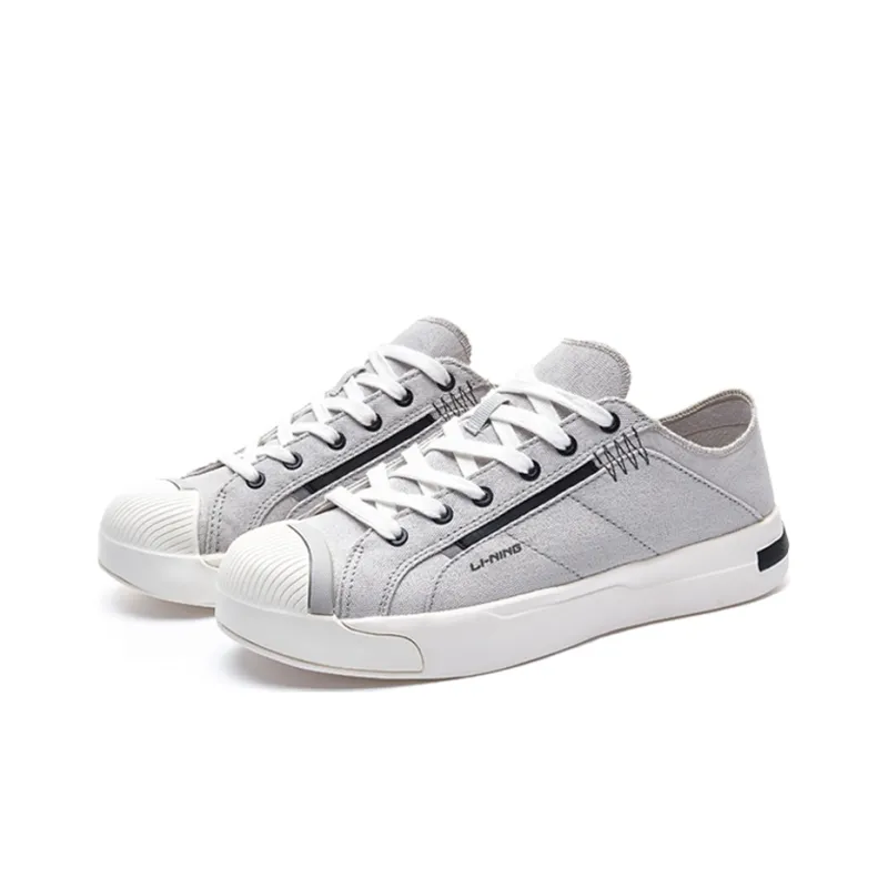 LiNing Anti Slip Wear Resistant Lightweight Breathable Low Top Canvas Shoes Men's Gray White-2