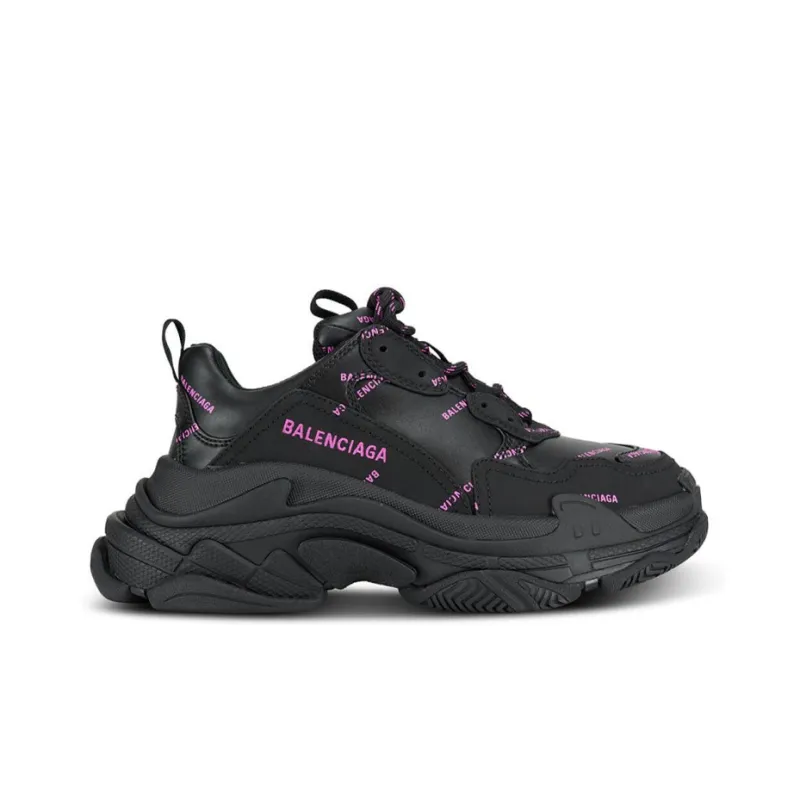 Balenciaga Triple S Allover Logo Black Pink Women's-1