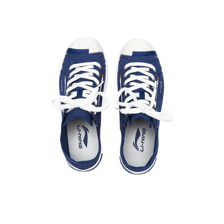 LiNing Wear Resistant Breathable Slip Resistant Low Top Canvas Shoes Men's Blue White-3