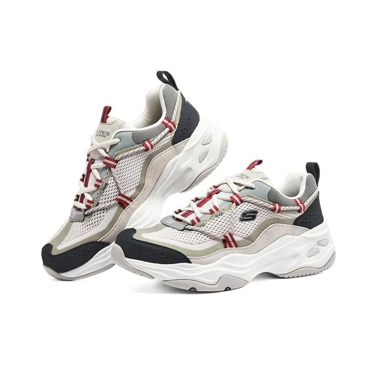 Skechers D'Lites 4.0 Chunky Sneakers Men Low Top Gray/Marine Blue/Red-2