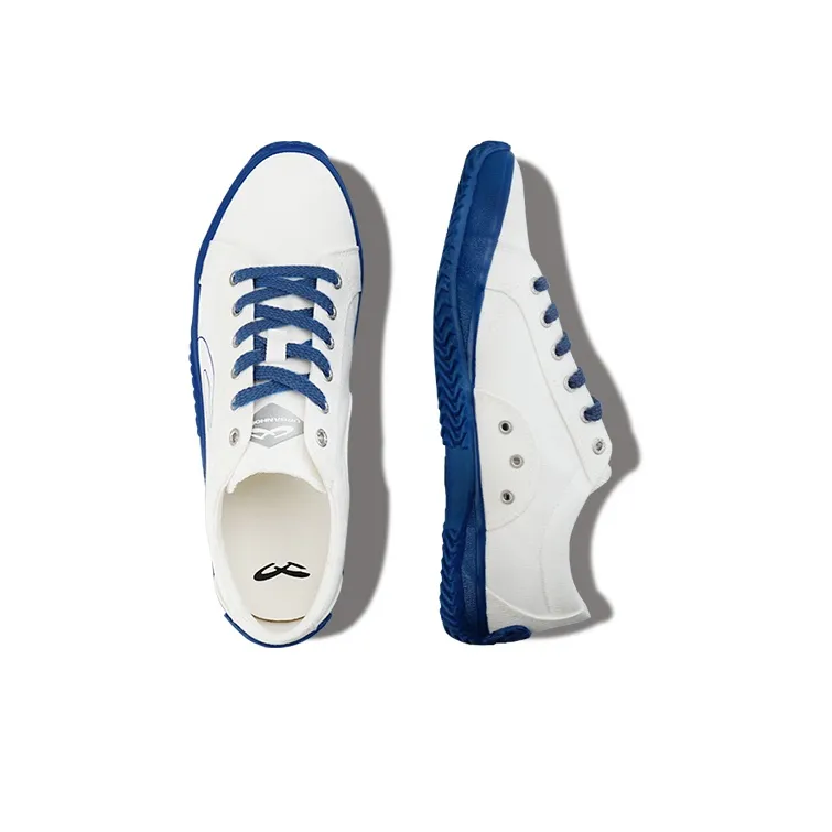 URBANHOOD Anti Slip Wear Resistant Low Top Canvas Shoes Unisex White Blue-2