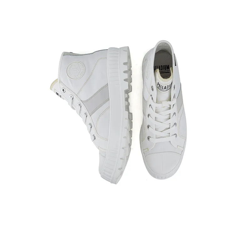 Palladium Pallashock Anti Slip Wear Resistant Breathable Height Increasing High Top Canvas Shoes Unisex Light White-3