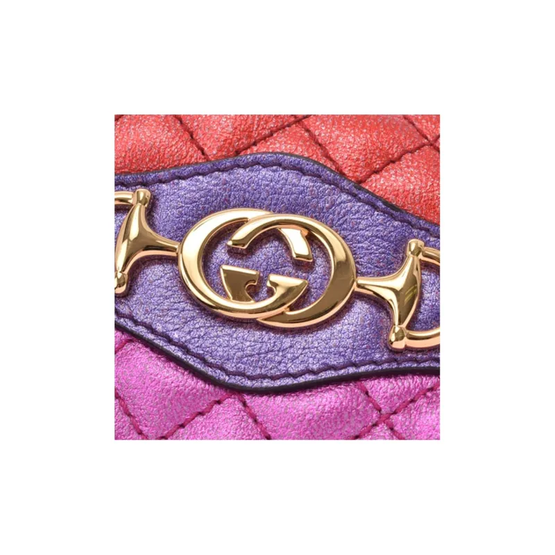 GUCCI Zumi Multicolor Diamond Pattern Leather Double-Fold Flap Card Holder Wallet Regular Women's Red/Pink/Purple-3