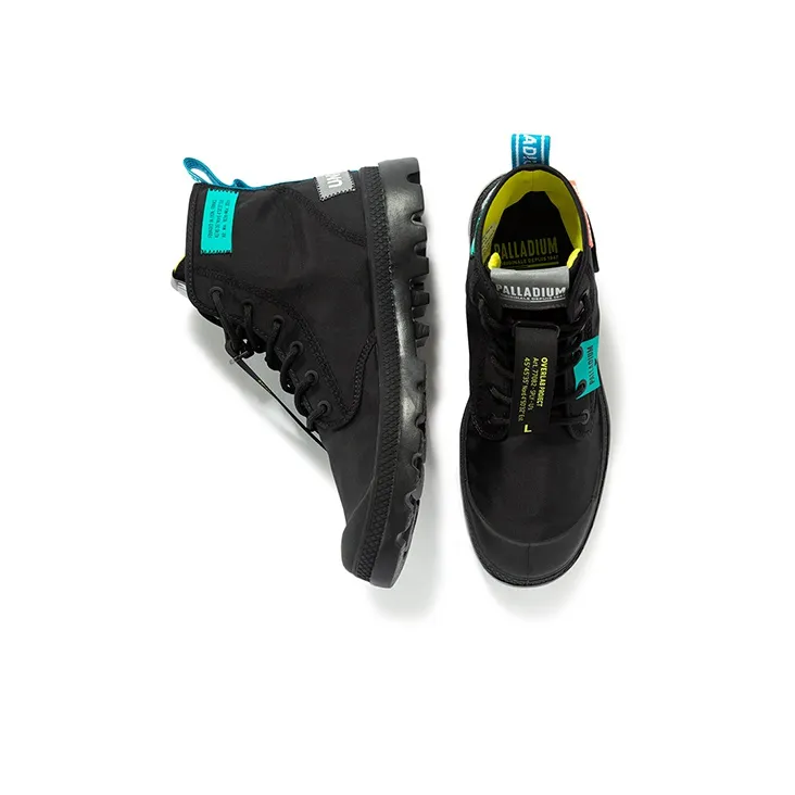 Palladium Pampa Lite Overlab Neon Anti-Slip And Wear-Resistant Lightweight High-Top Canvas Shoes Unisex Black-3